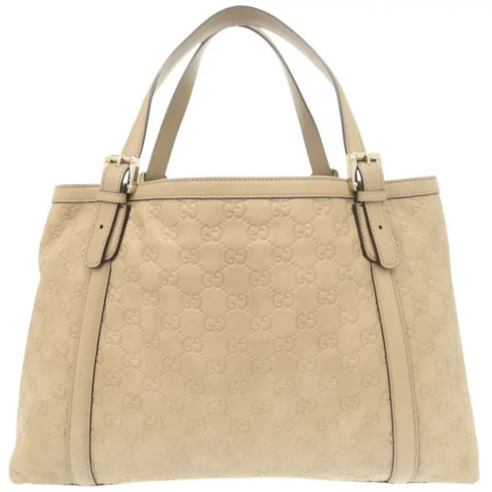 Gucci Logo Tote Bag ssima Leather GG Beige Handbag